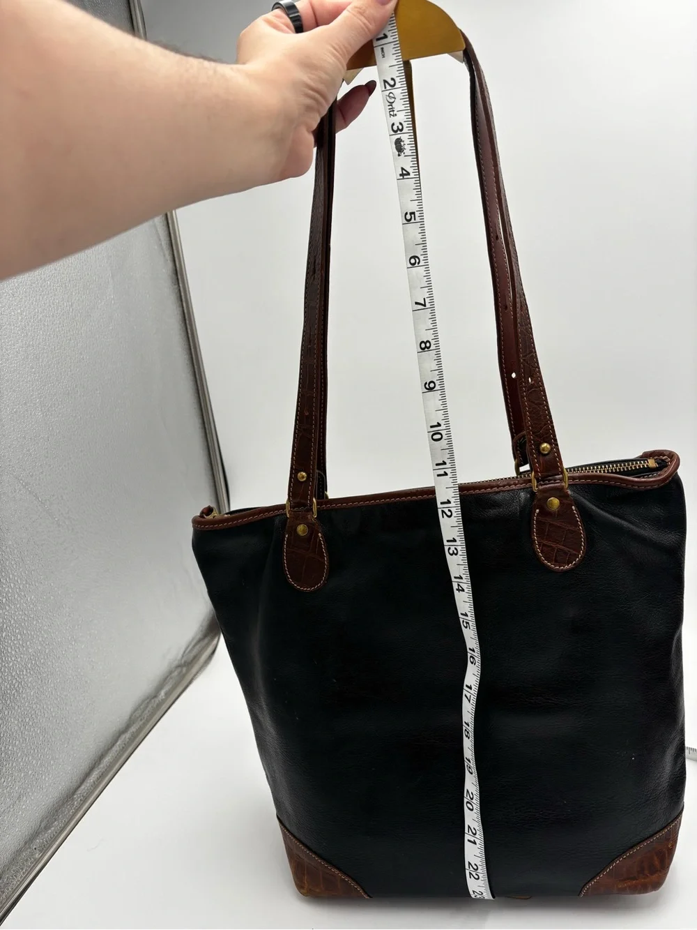 Brahmin Black Leather Croc Trim Tote Shoulder Bag